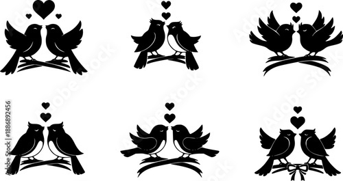 Valentine day Love Birds bundle vector silhouette illustration
