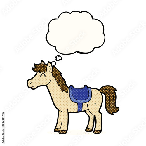 Cartoon horse with thought bubble standing