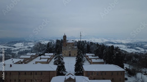 Fano snow in Eremo of Monte Giove with drone 4k