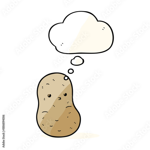 Thoughtful potato character with empty thought bubble