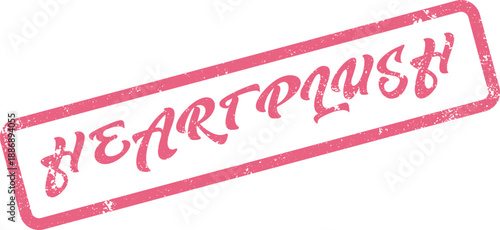 Textured pink rubber stamp featuring the playful word Heartplush conveying gentle affection and cozy comfort