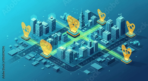 3D illustration of a futuristic cityscape with glowing dollar signs and neon lights.