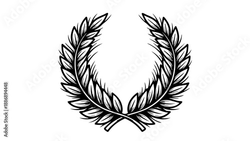 Black and white illustration of a laurel wreath symbolizing victory and honor