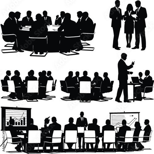 Business Professionals in Various Meeting Settings and Presentations