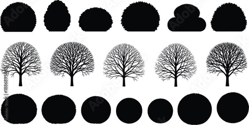 Tree, bush, silhouette, foliage, canopy, shape, pattern, texture, graphic, abstract, nature, botanical, landscape, illustration, minimal, design, forest, organic, stylized, comparison