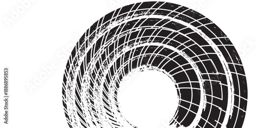 Tire tread marks, wheel textures, tire marks - car racing, motocross, drift, rally, off-road and others. Vector black isolated texture in grunge style with splashes.eps10