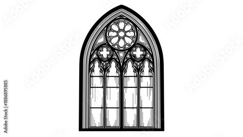 Gothic-style window with rose window and intricate tracery