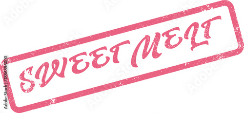 A delightful pink Sweet Melt phrase graces a rectangular stamp with an appealing grunge finish