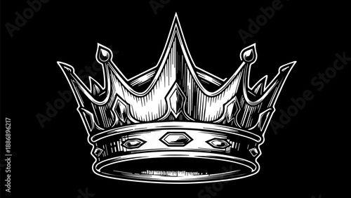 Regal crown with intricate engravings and gem-like embellishments on a black background