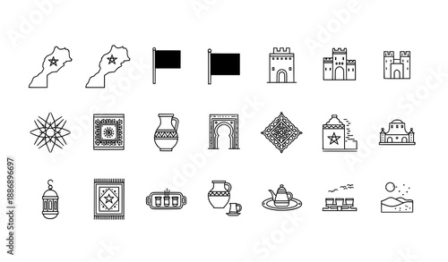 Minimal Morocco outline icons editable stroke vector for travel and cultural design