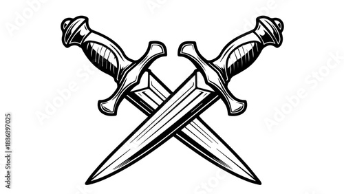 Two intricately detailed swords crossed at a slight angle, forming a central X-shape