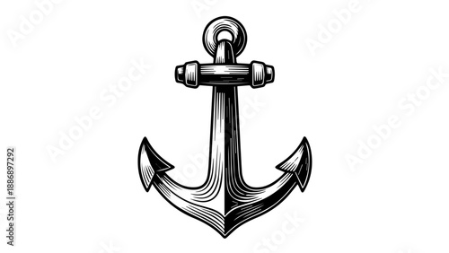 Classic anchor line art illustration with symmetrical flukes and cylindrical shank