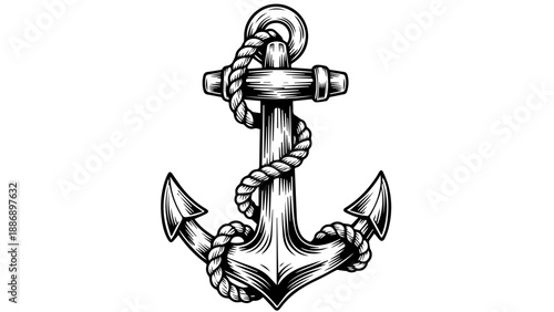 Monochromatic anchor illustration with rope and knot on transparent background