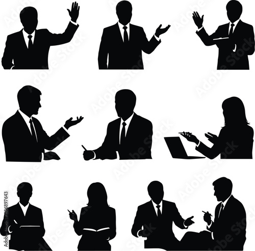 Business Professionals Engaging in Discussions and Presentations in a Corporate Setting from Various Viewpoints