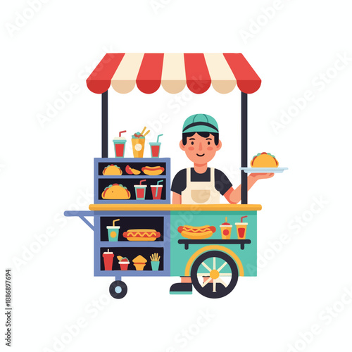 Street Food Vendor Serving Tasty Treats from Cart