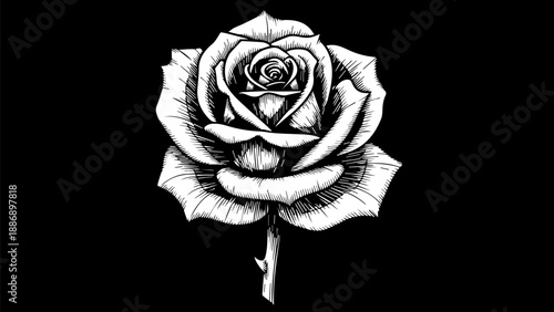 Single white rose in full bloom against a black background