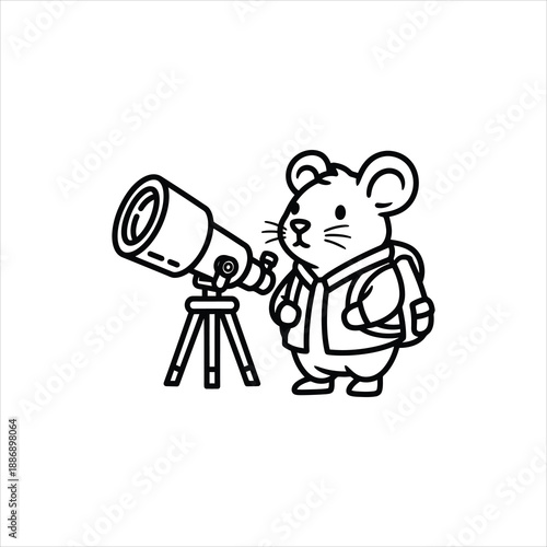Cute Mouse Astronomer Telescope Cartoon Vector Illustration