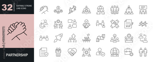 Partnership icon set. Editable line icons. Vector illustration.