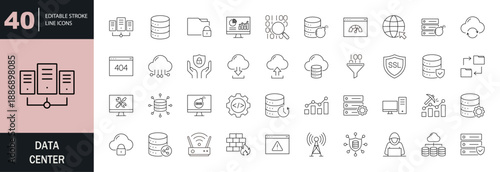 Data Centericon set. Editable line icons. Vector illustration.
