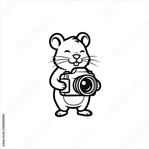 Cute Hamster Photographer Cartoon Mascot Vector Illustration