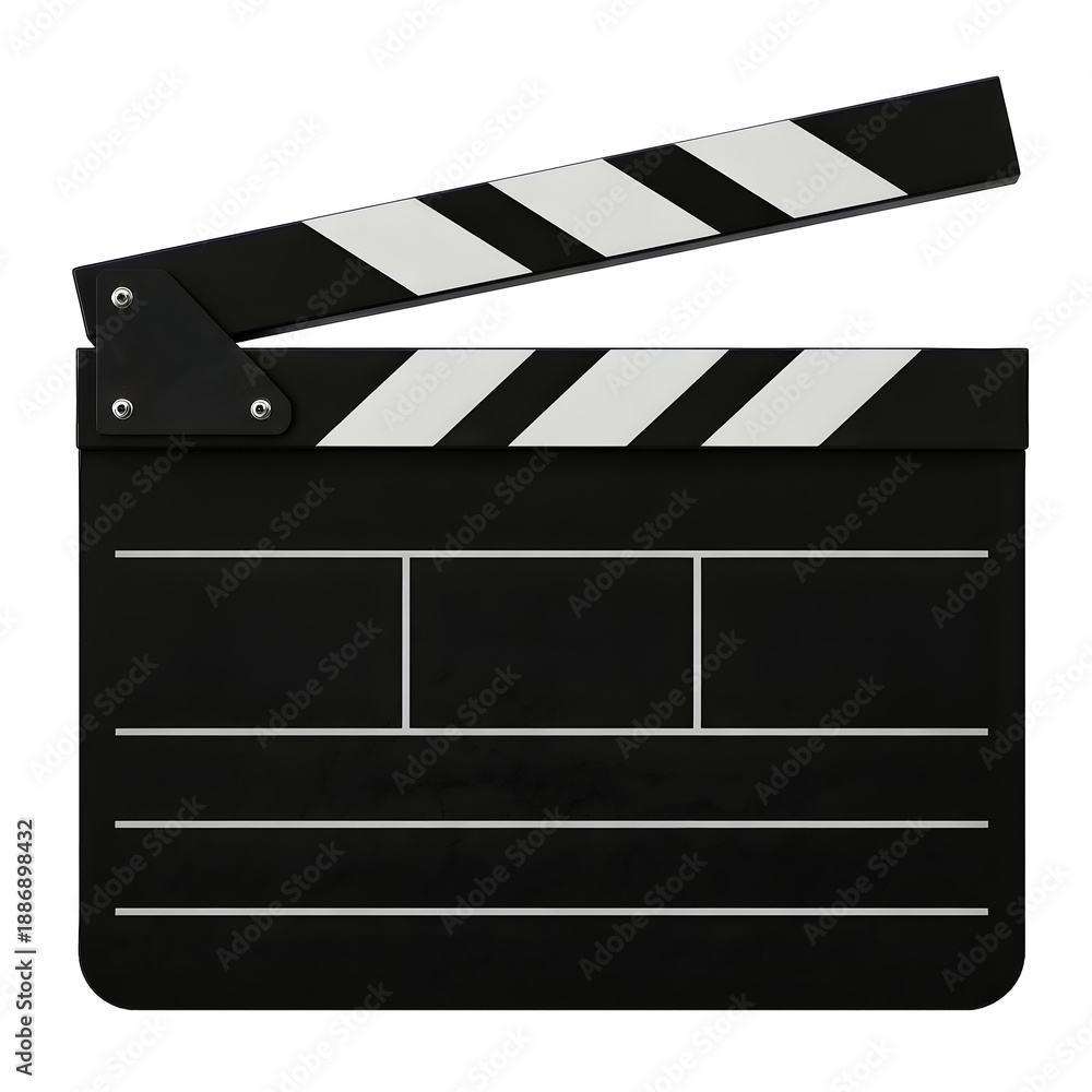 Fototapeta premium Black and White Clapperboard Film Production Tool Transparent Background