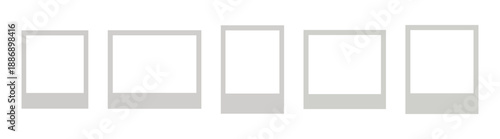Set of polaroid style photo frames, instant picture templates, minimal blank borders for design and social media on transparent background