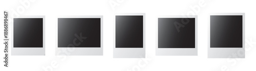 Set of polaroid style photo frames, instant picture templates with dark placeholders for scrapbook, collage and graphic design on transparent background