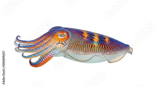 Photography Isolated Broadclub cuttlefish swimming, colorful cephalopod, marine animal of th