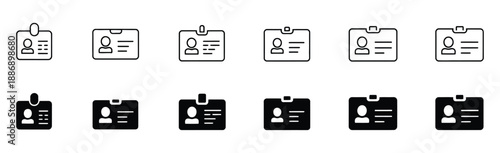 ID Card Icon Set, line and glyph style vector, personal identity and badge illustration