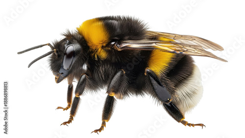 Close-up of a bumblebee on a white background isolated on transparent background