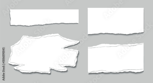 Collection of torn white paper pieces with ragged edges and soft shadows vector