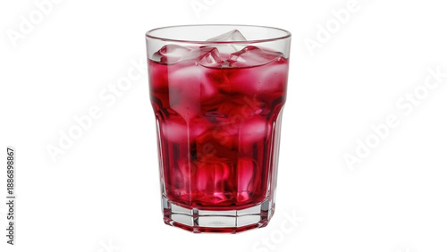 Tableau sur toile Isolated glass of cold red beverage with ice cubes refreshment on a clean surfac