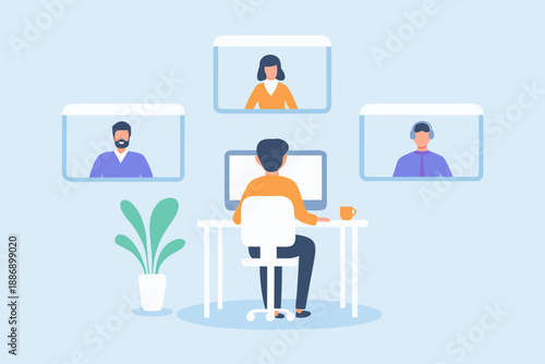 Remote team collaboration a person participating in a video conference call