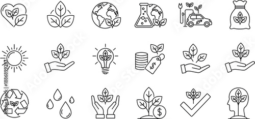 Ecology and sustainability line icons set for environmental protection and green energy vector