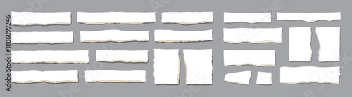 Set of white torn paper strips and ripped edges, rough decorative elements for collage, frames and creative graphic design