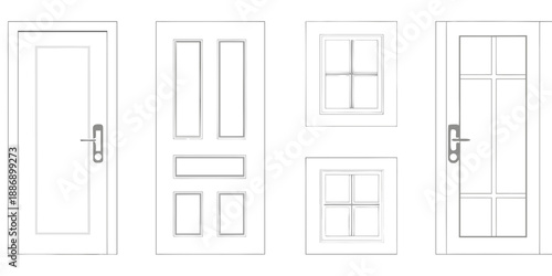 Illustrative depiction of various door designs with differing panel configurations