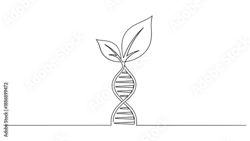 Genetic Engineering DNA Leaf Biotechnology Research Line Art Concept
