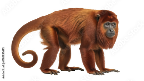 Canvas Print Isolated Red Howler Monkey side view standing close on ground ready to leap forw