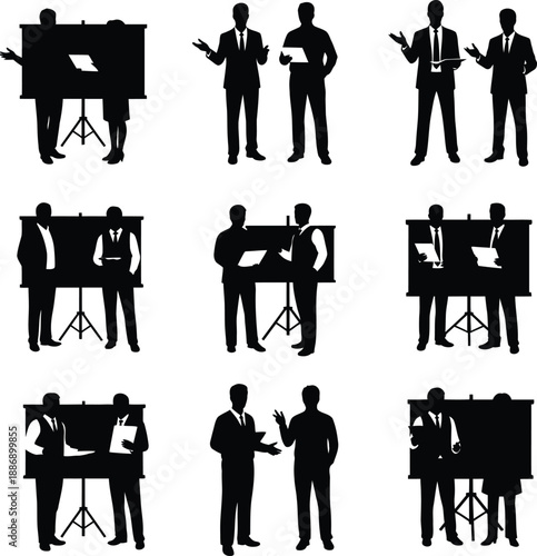 Business professionals presenting at a conference from various viewpoints