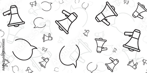 Megaphones and speech bubbles pattern, communication and announcement symbols