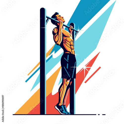 Fitness Man Chin up Workout Dynamic Abstract Background Colors Geometry Motivation Strength Athletic Gym Physical.png