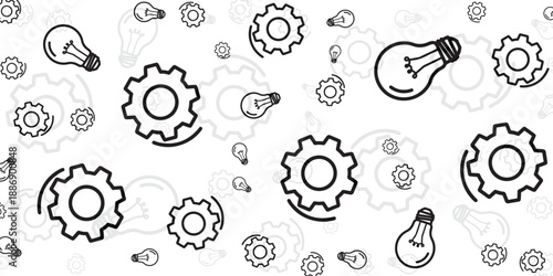 Idea Generation And Innovation Concepts With Gears And Lightbulbs Pattern
