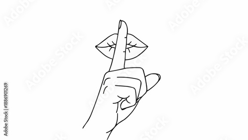 Finger over lips gesture for silence and secrecy.