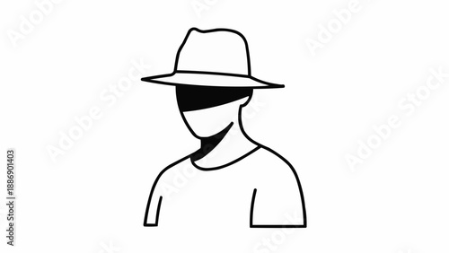Anonymous person wearing a fedora hat and blindfold.