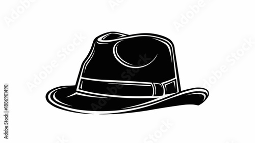 Classic Black Fedora Hat Illustration.