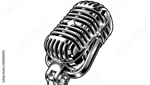 Vintage microphone illustration with mid-century design on light gray background