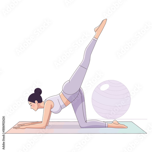 Woman Doing Pilates Exercise With Stability Ball and Yoga Mat.png