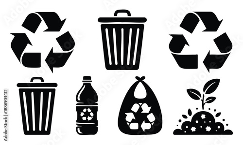 Set bundle Earth Day silhouette recycle bin plastic bag bottle environmental