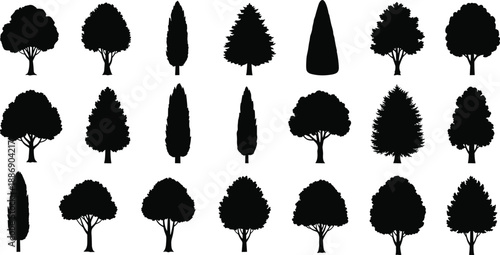 Big set of black tree silhouettes for architectural site plans landscape design