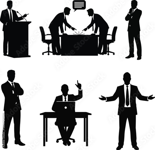 Business Professionals Engaged in Various Work Activities and Discussions in Office Environment from Multiple Viewpoints